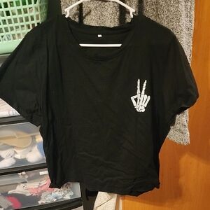 Black Women's Graphic Crop Tee with White Skeleton Hand